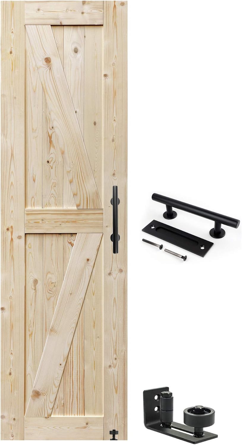 S&Z TOPHAND 24in x 84in Barn Door, 20-60 in Unfinished British Brace Barn Door/Modern Style/Solid Wood/Simple Assembly is Required,Without Sliding Hardware