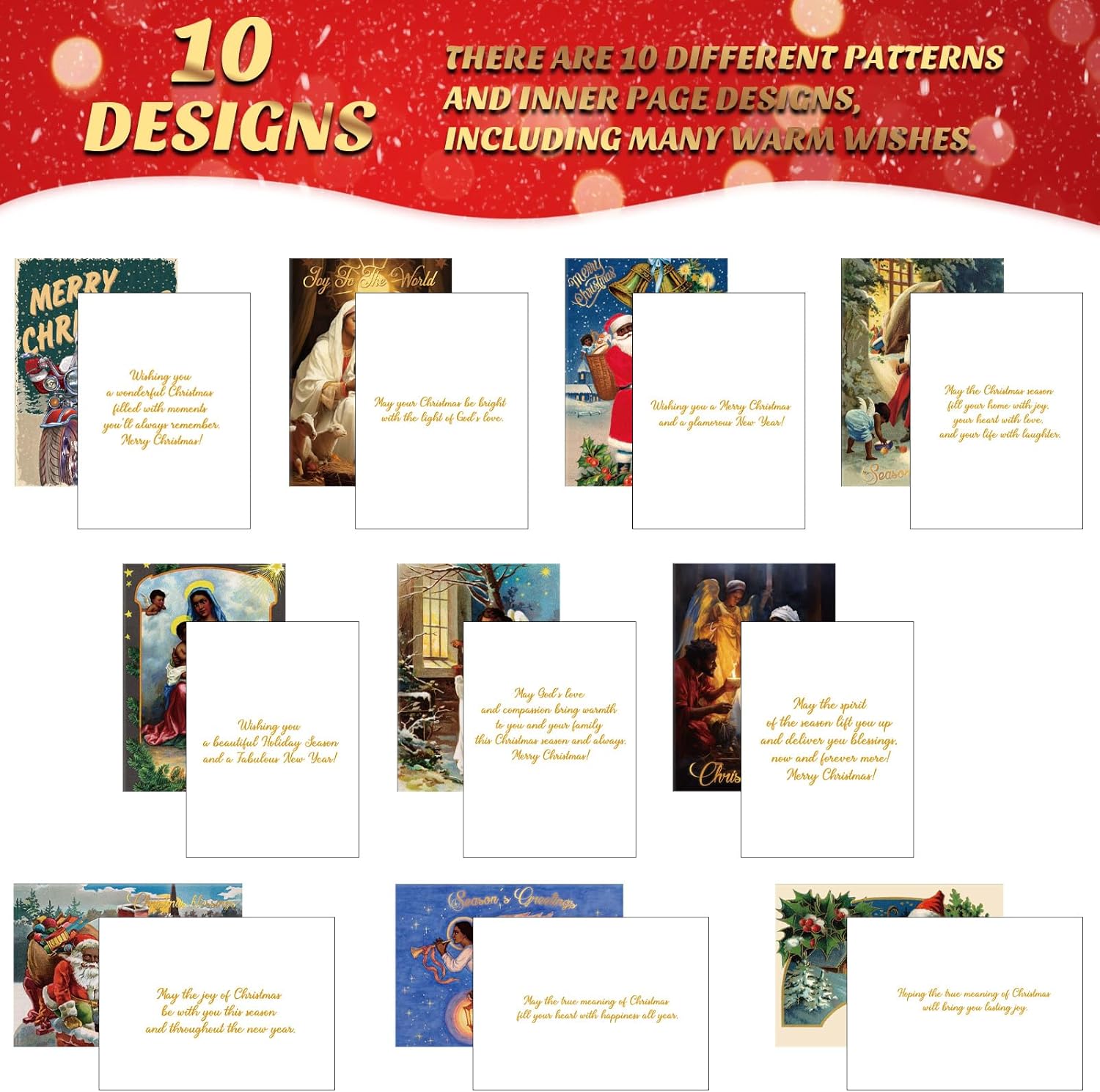Zhanmai 100 Sets Black Christmas Cards African American Black Religious Cards with Envelopes for Christmas Supplies(Vintage)