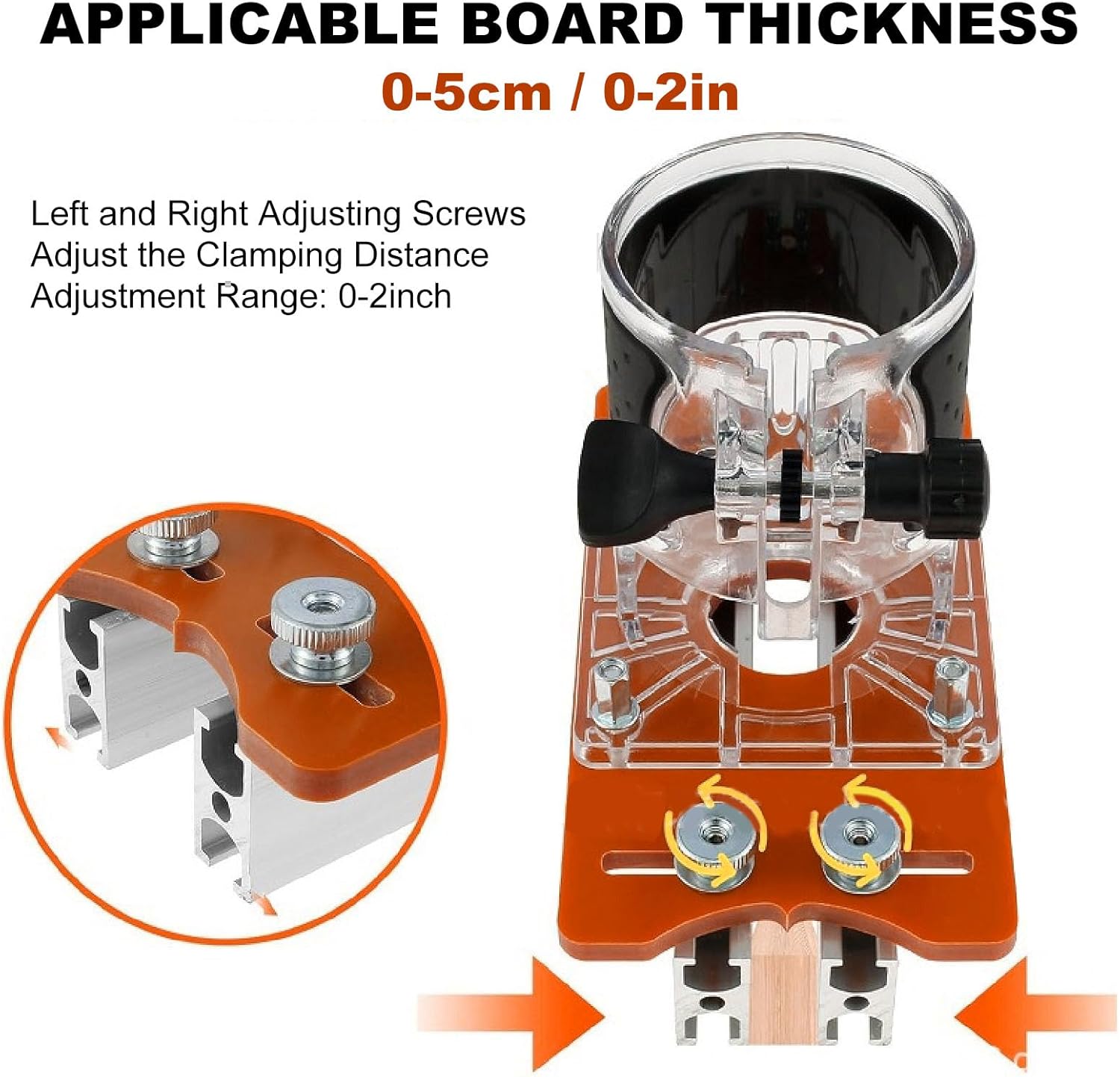 Wood Trimmer Router Base, Compact Aluminum Alloy 2 In 1 Wood Router Slotting Bracket for Trimmers Inner Diameter 65mm, Thickness Range 0 to 5cm, Woodworking Tool