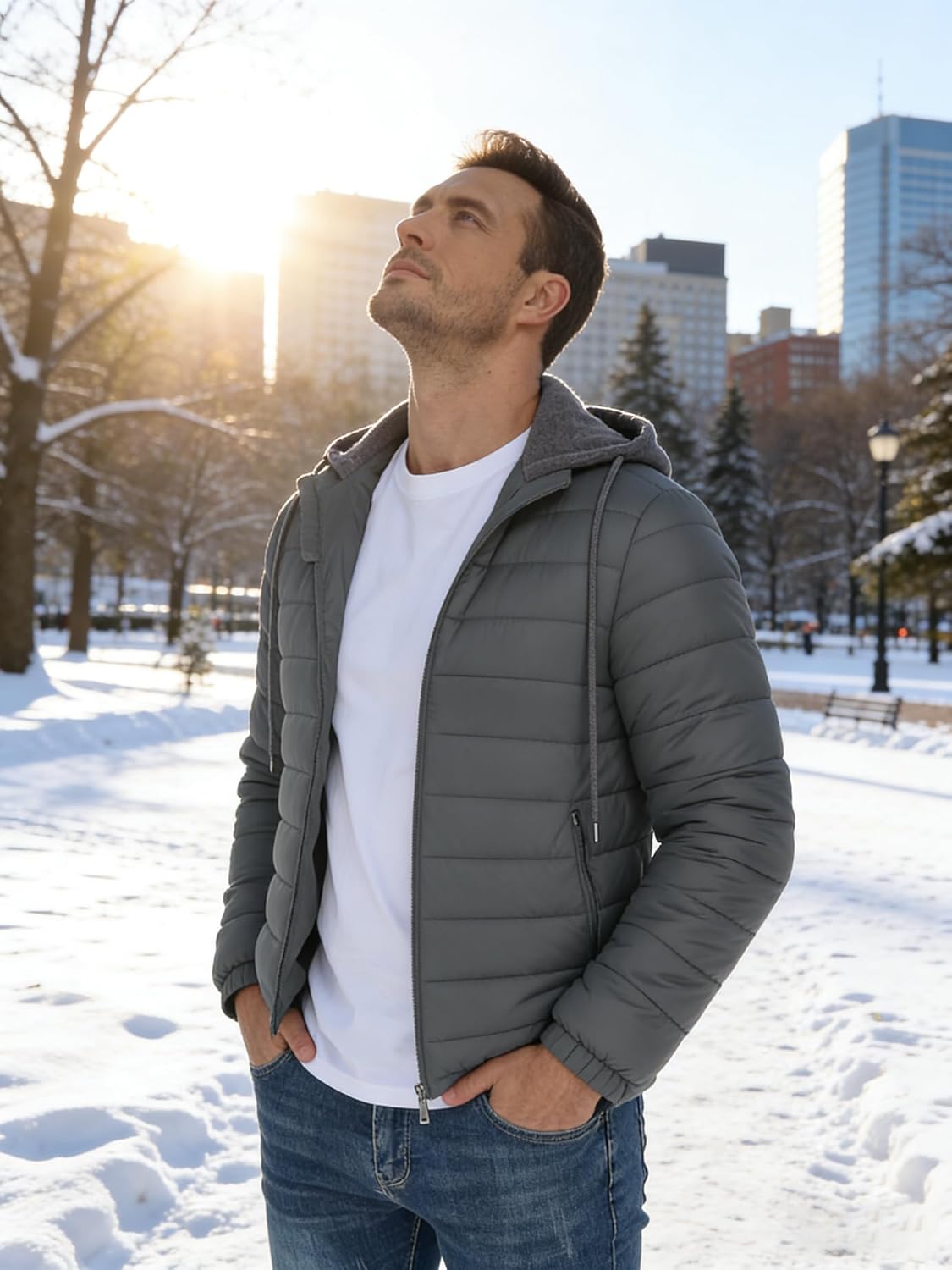 SWISSWELL Mens Lightweight Puffer Jacket with Hood Quilted Insulated Water-Resistant Coat Warm Winter Zip Up Hooded Jacket - Image 2