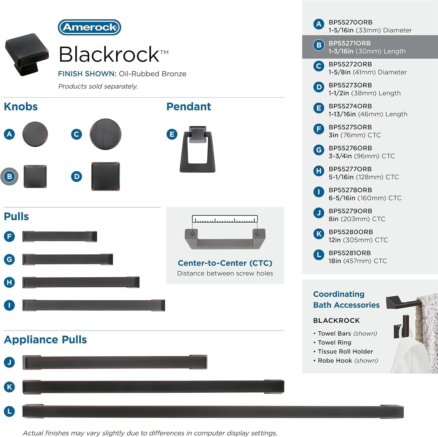 Amerock | Cabinet Knob | Oil Rubbed Bronze | 1-3/16 inch (30 mm) Length | Blackrock | 1 Pack | Drawer Knob | Cabinet Hardware