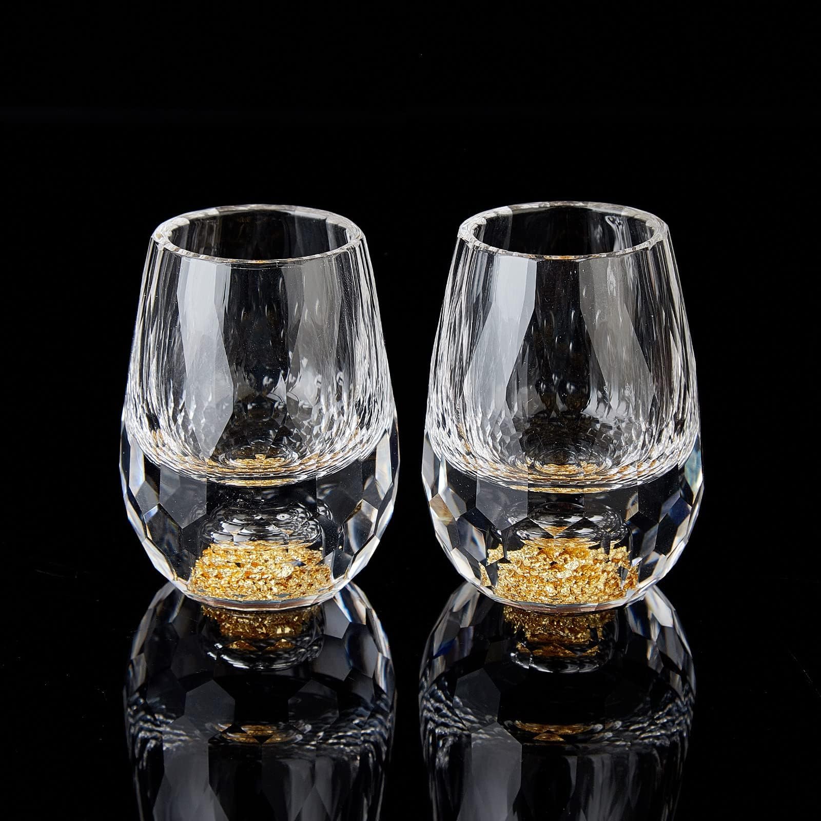 DUJUST Diamond Shot Glasses (1.5oz), Crystal Shot Glass Set Decorated with 24K Gold Leaf Flakes, Luxury &amp; Cute Shot Cups, BPA-Free &amp; Lead-Free, Perfect for Décor &amp; Collection, Gift Choice - 2 pcs