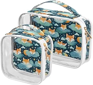 2Pcs Fox Cloud Cosmetic Bags,Clear Makeup Bag...