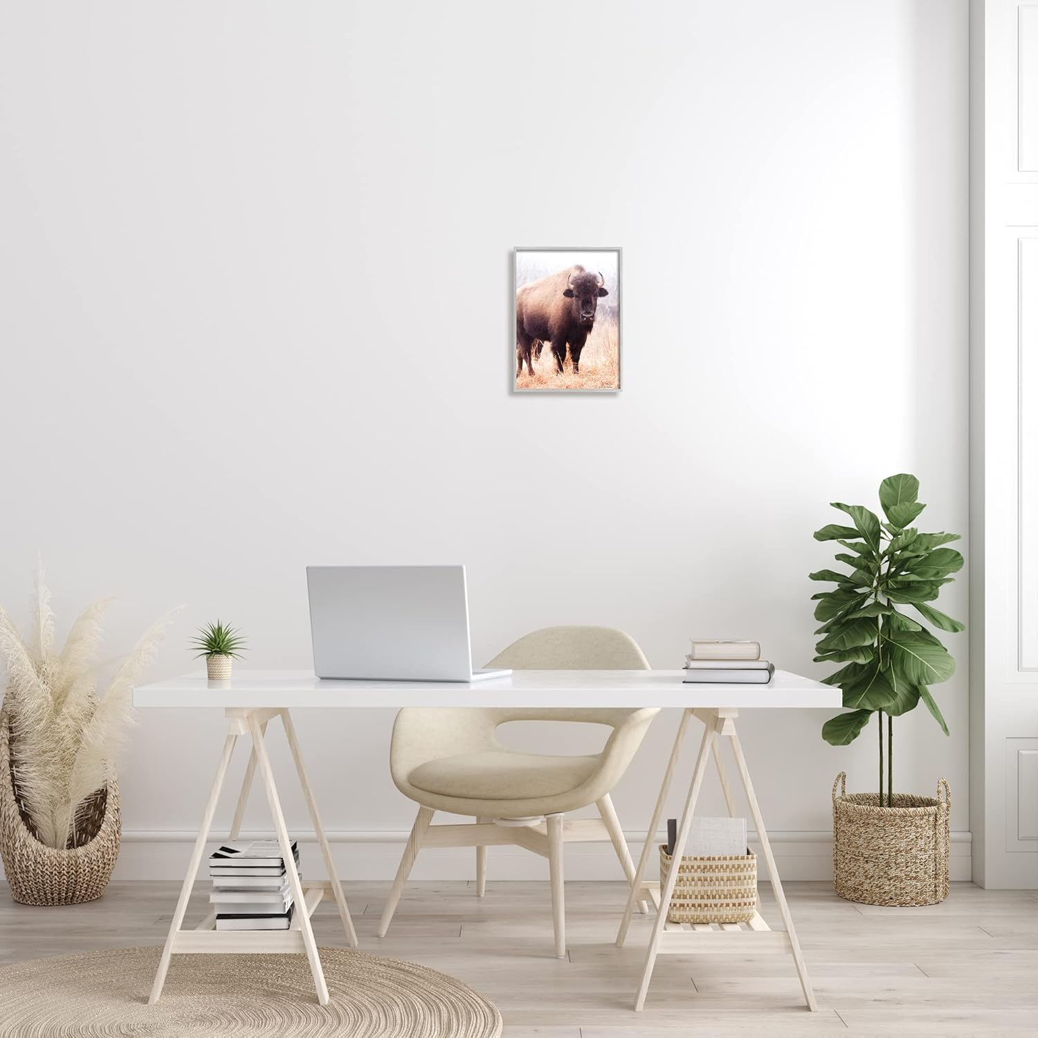 Stupell Industries Wild Cattle Bison Photograph Grassy Autumn Field Cool Tones, Designed by Debra Van Swearingen Gray Framed Wall Art, 11 x 14, Orange