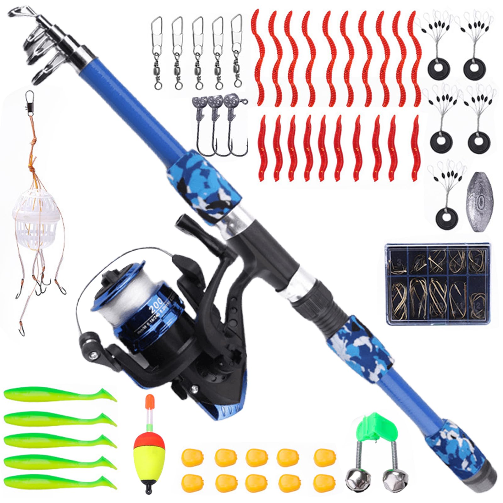 Canna Da Pesca Mare SKIKHN 1,8M Canna Da Pesca Bambino, Set Iniziale Di Canna Da Pesca Per Bambini, Set Completo Di Canne Da Pesce Telescopica Con Mulinello, Esche, Filo, Ami, Kit Portatile