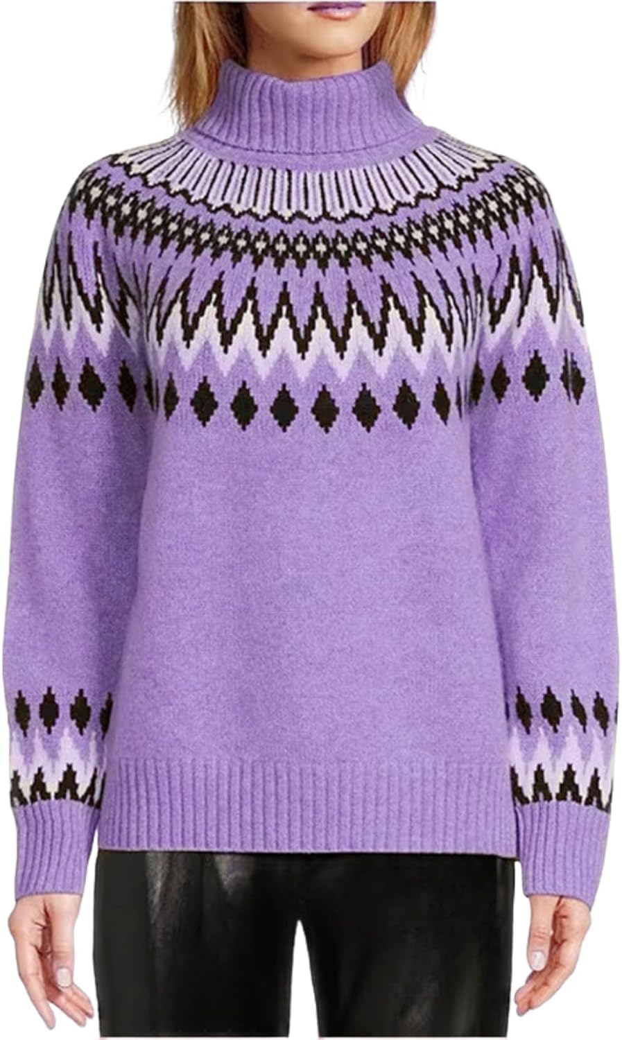 Women's Geometric Print Turtleneck Sweater Winter Warm Long Sleeve Casual Top for V...