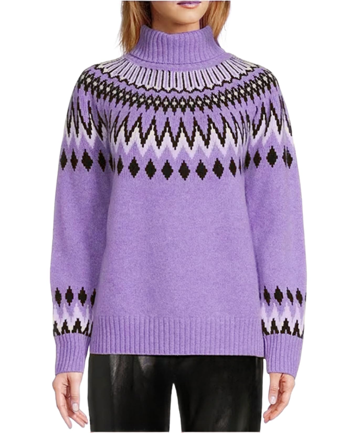 Womens Geometric Print Turtleneck Sweater Winter Warm Long Sleeve Casual Top for Vacation and Daily Wear