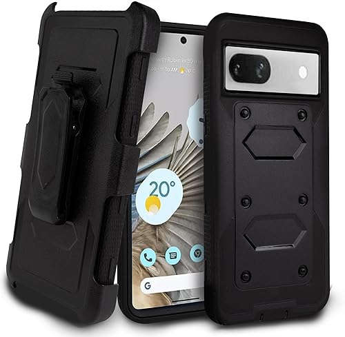 Miniatura 10 de Funda para Google Pixel 8, resistente y duradera, con protección de puerto, incluye soporte de clip con protector de pantalla integrado (negro)