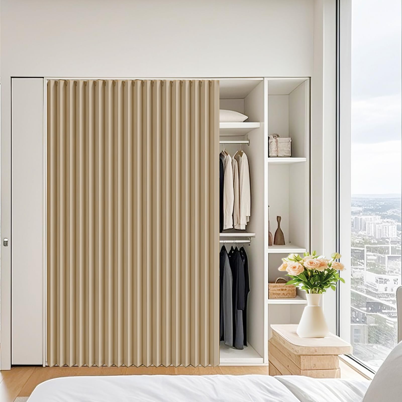 Dsshengds Brown Self-Adhesive Sliding Cabinet Curtains, Suitable For Wardrobes, Shoe Cabinets, And Washing Machine Cabinets.- W100cmxh70cm