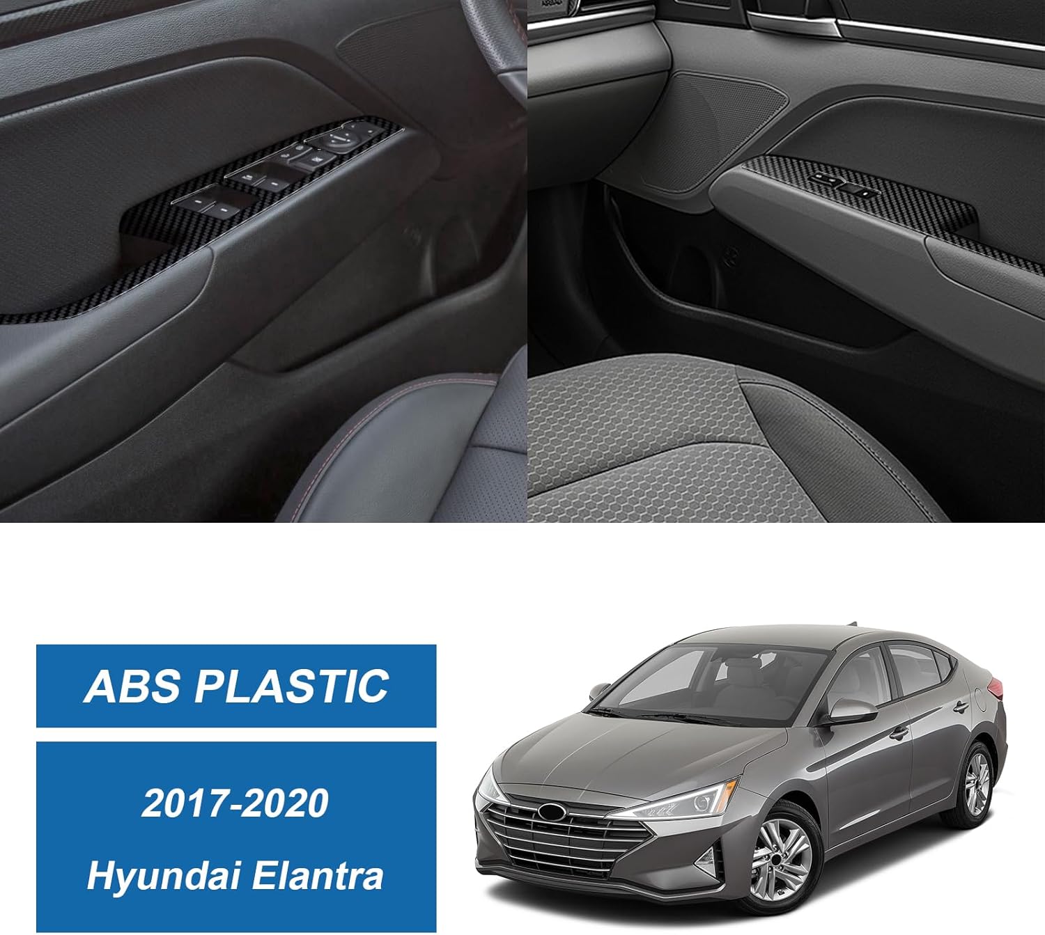 Carbon Fiber Window Lift Switch Panel Cover Compatible with 2017–2020 Hyundai Elantra, Rear Door Without Seat Heating Interior Accessories