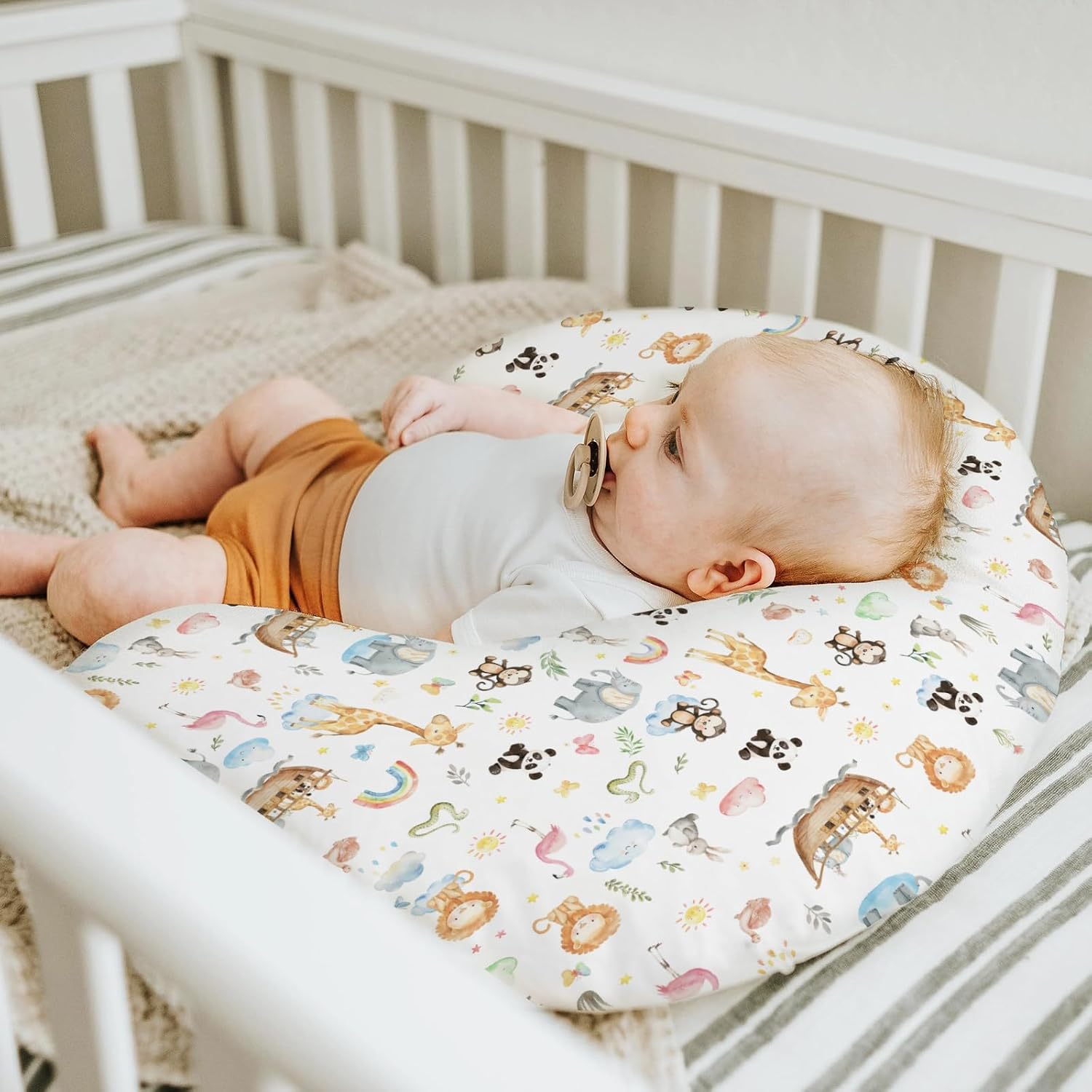 Cute Animals Ship Baby Nursing Pillow Covers for Boy Girl Lion Panda Giraffe Flamingo Rainbow Sun Leaves Nursing Pillowcase for Breastfeeding Pillows Soft Stretchy Slipcovers for Newborn Infant