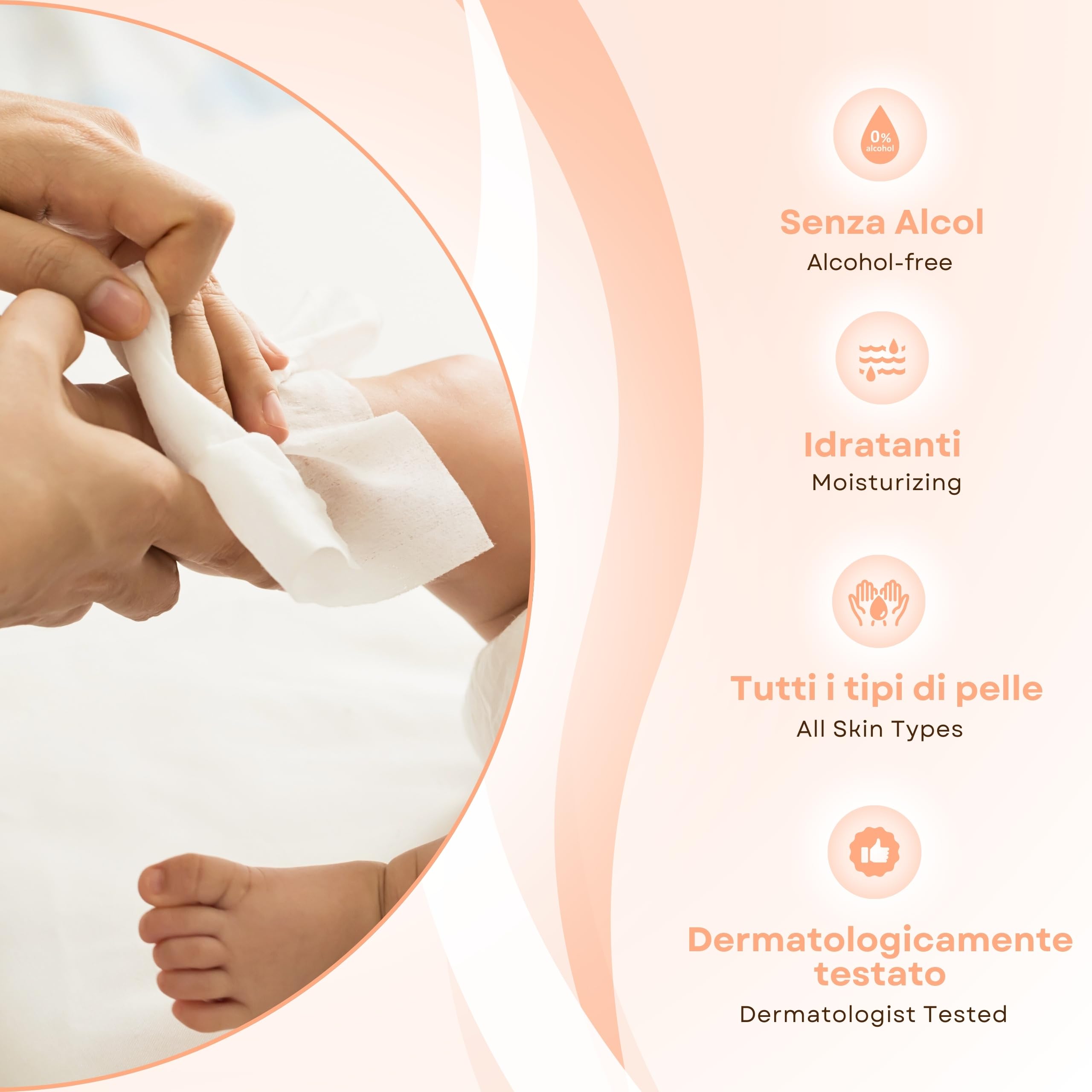 Babytücher mit Aloe, für empfindliche Haut, alkoholfrei, hautfreundlich, pH-Wert 5,5, sanft parfümiert, 1728 Stück (24 Packungen)