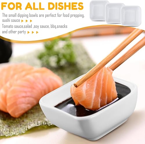 Miniatura 5 de Tanlade Juego de 20 tazones de salsa de 3 onzas, platos de soja de cerámica blanca, juego de cuencos de inmersión de porcelana mini cuadrados para