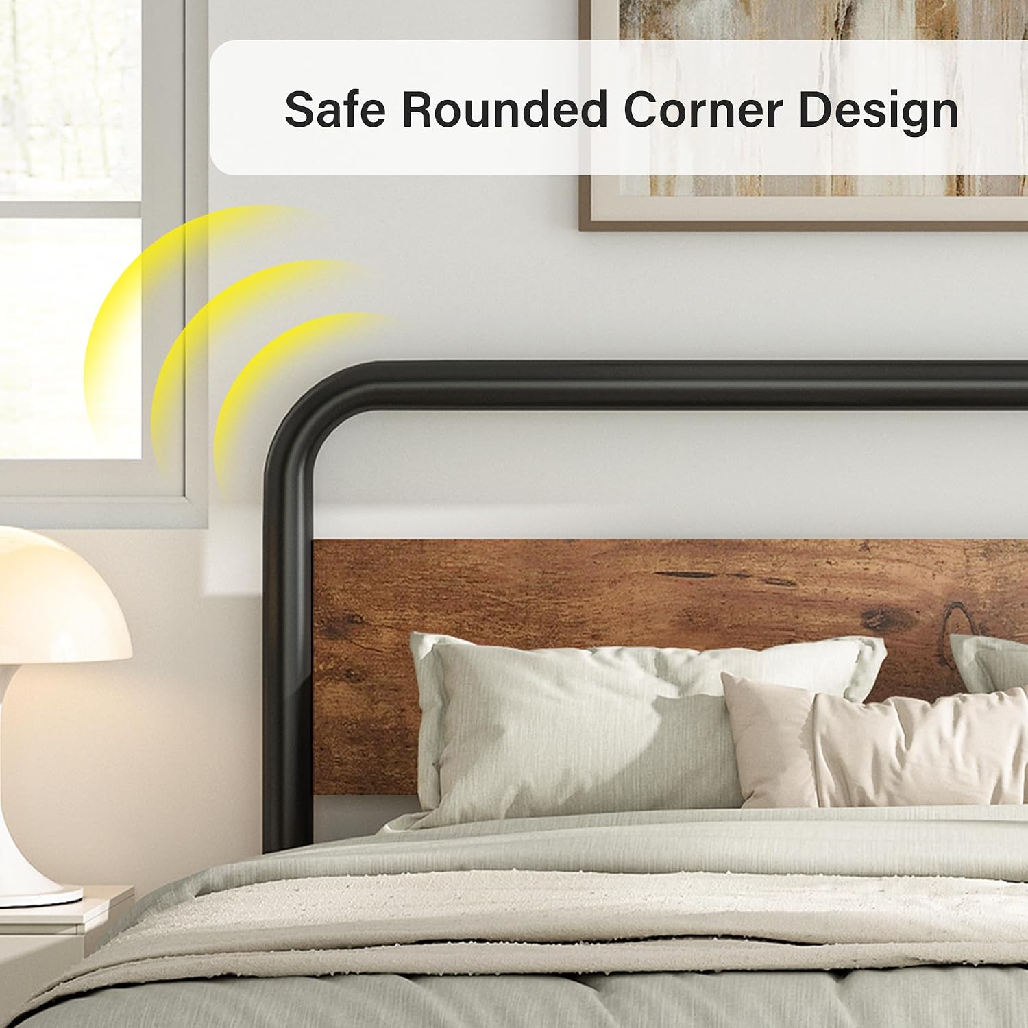 Catrimown Queen Bed Frame with LED Lights, Heavy Duty Metal Rustic Platform Bed Frame Queen Size, with Headboard, Under Bed Storage, Noise Free, No Box Spring Needed, Rustic Brown