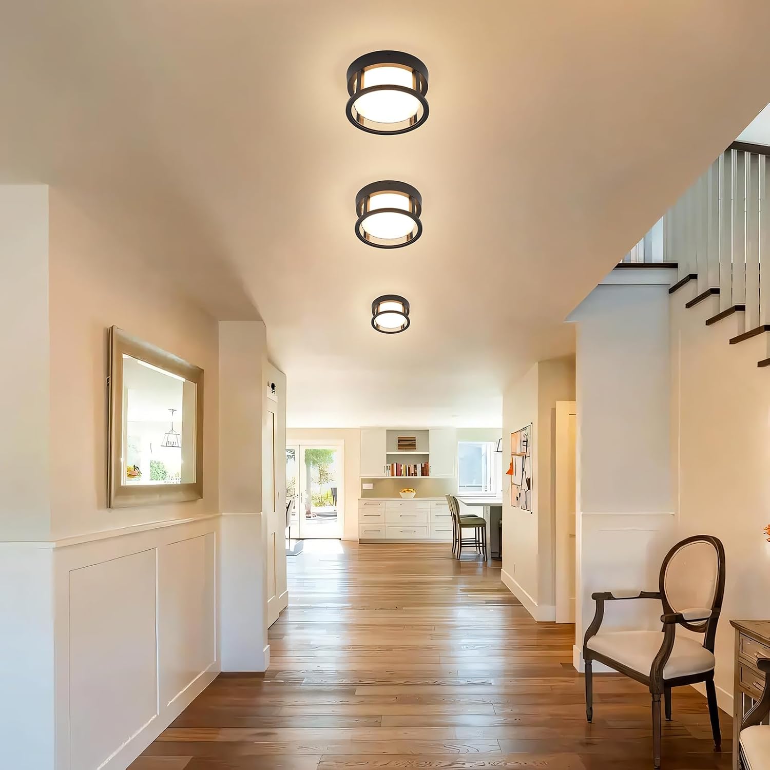 Outdoor Ceiling Light Round Flush Mount Dimmable Warm White 3200K Outdoor Porch Lights Modern Black Exterior Wall Mount Waterproof Outside Lighting Fixtures for House Patio Garage Bathroom Farmhouse