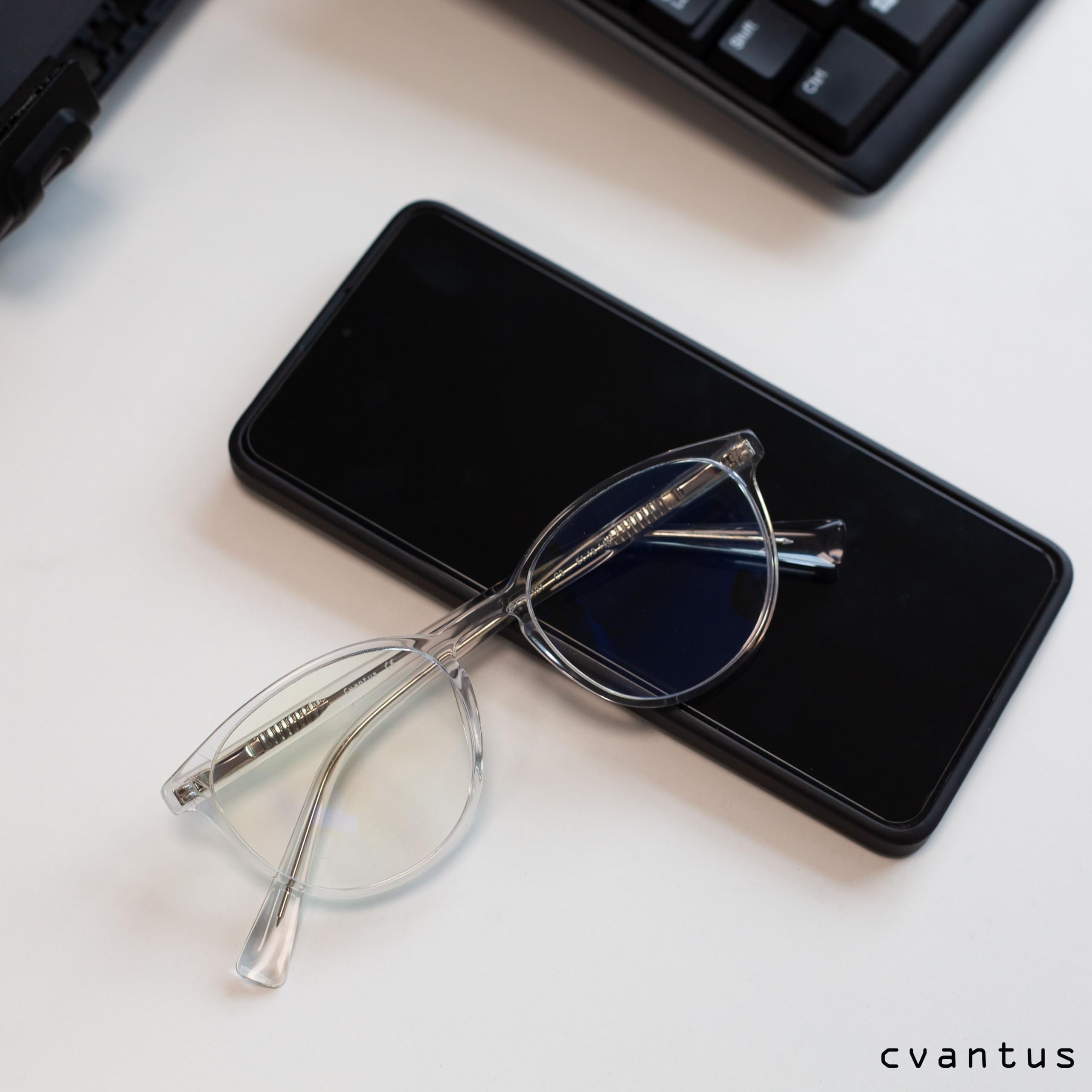Cvantus Premium Blaulichtfilter Brille Herren & Damen | Blaulicht- & UV-Blocker, Antireflex, Antistatisch | Durchsichtig Blaulichtfilter Brille Rund | Verschreibungsqualität - Hergestellt von Optikern