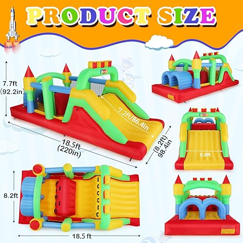 Miniatura 3 de Whubefy Casa de rebote grande inflable de 18x8.2 pies para niños grandes de 8 a 12 años, casa de obstáculos inflable con doble tobogán, túneles