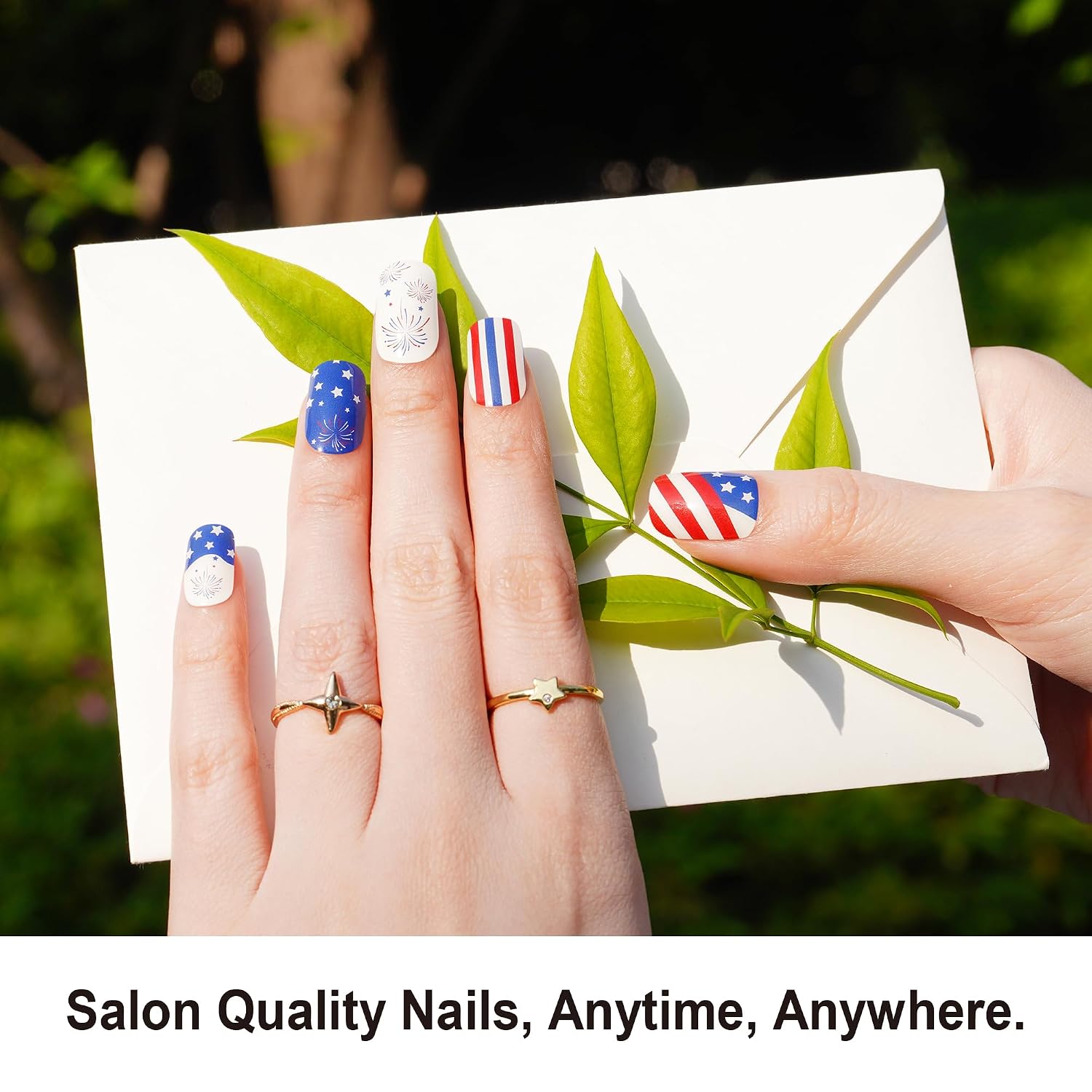 DANNI & TONI Semi Cured Gel Nail Strips Independence Day 4th of July Patriotic Gel Nail Wraps 28 Stickers | Patriotic Sparkle