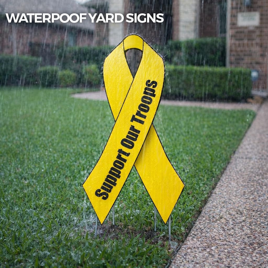 VictoryStore Support Our Troops Yellow Ribbon Yard Sign with stakes 12.8x23.5-inches (1)