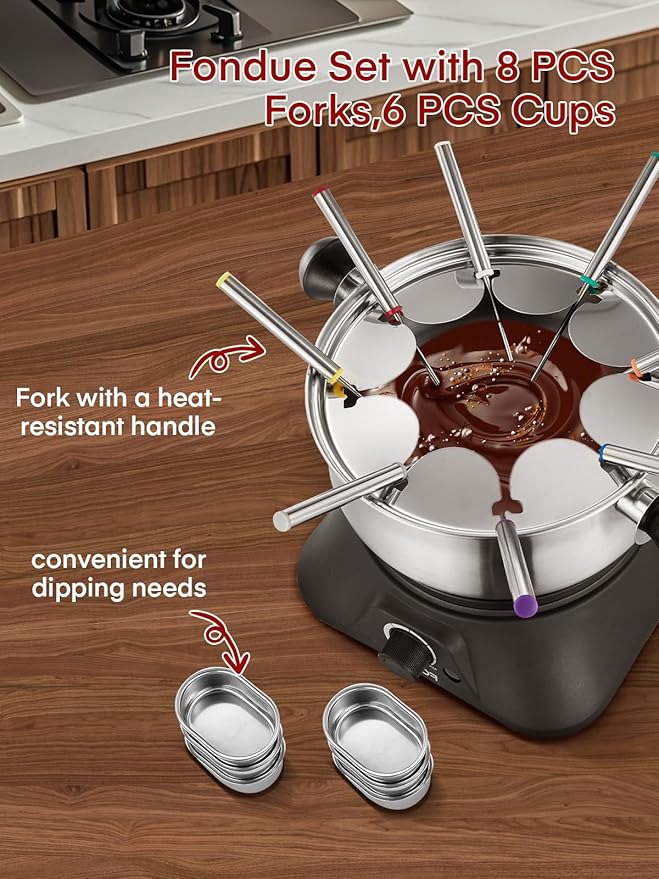 FOHERE 1500W Fuente de Chocolate Eléctrica 1.4QT Antiadherente con 8 Tenedores miniatura 4