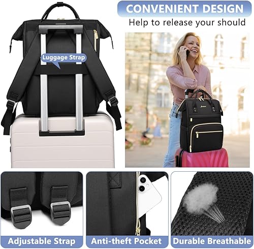 Miniatura 10 de Bolsas para laptop para mujer, mochila para enfermera mochila para profesores de 15.6 pulgadas con puerto USB, mochila casual antirrobo, bolsa de