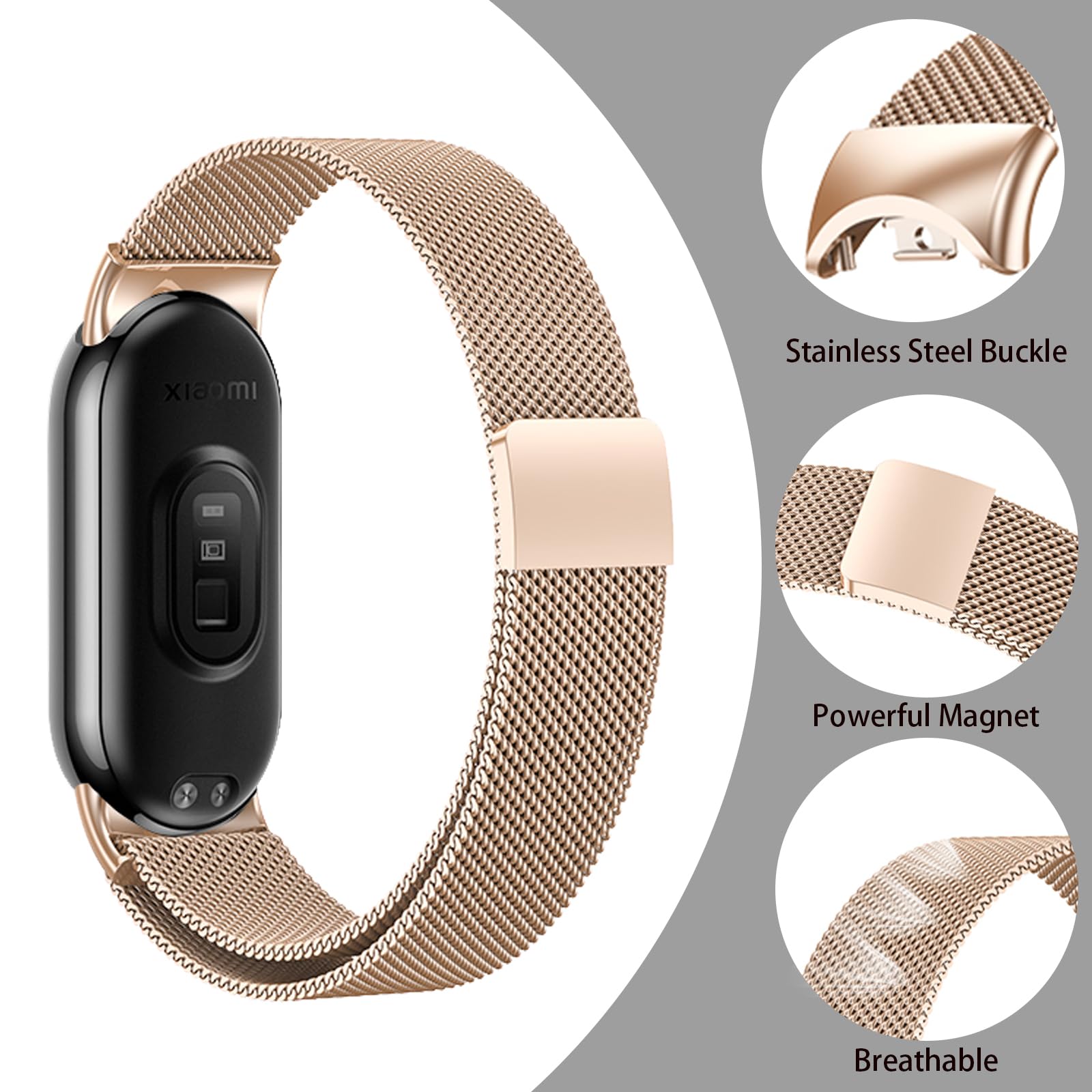Harikiri Magnetic Straps Compatible with Xiaomi Mi Band 9/8,Metal Replacement Strap for Women and Men, Rose gold, 2 cm - Image 3