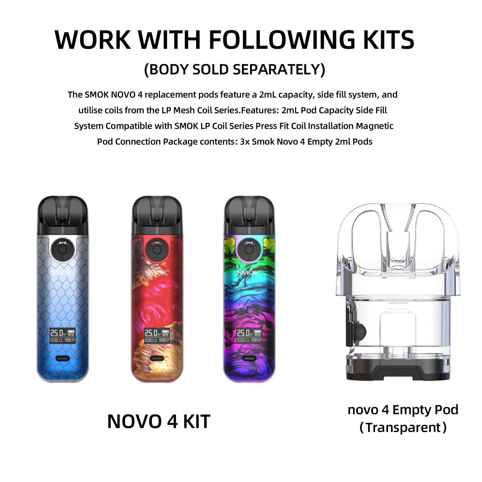 smok novo 4 replacement pod transparent 2ml 3pk Smok Novo 2C Pod Vape Kit | MTL Starter Kit | bearsvapes.co.uk main image 0