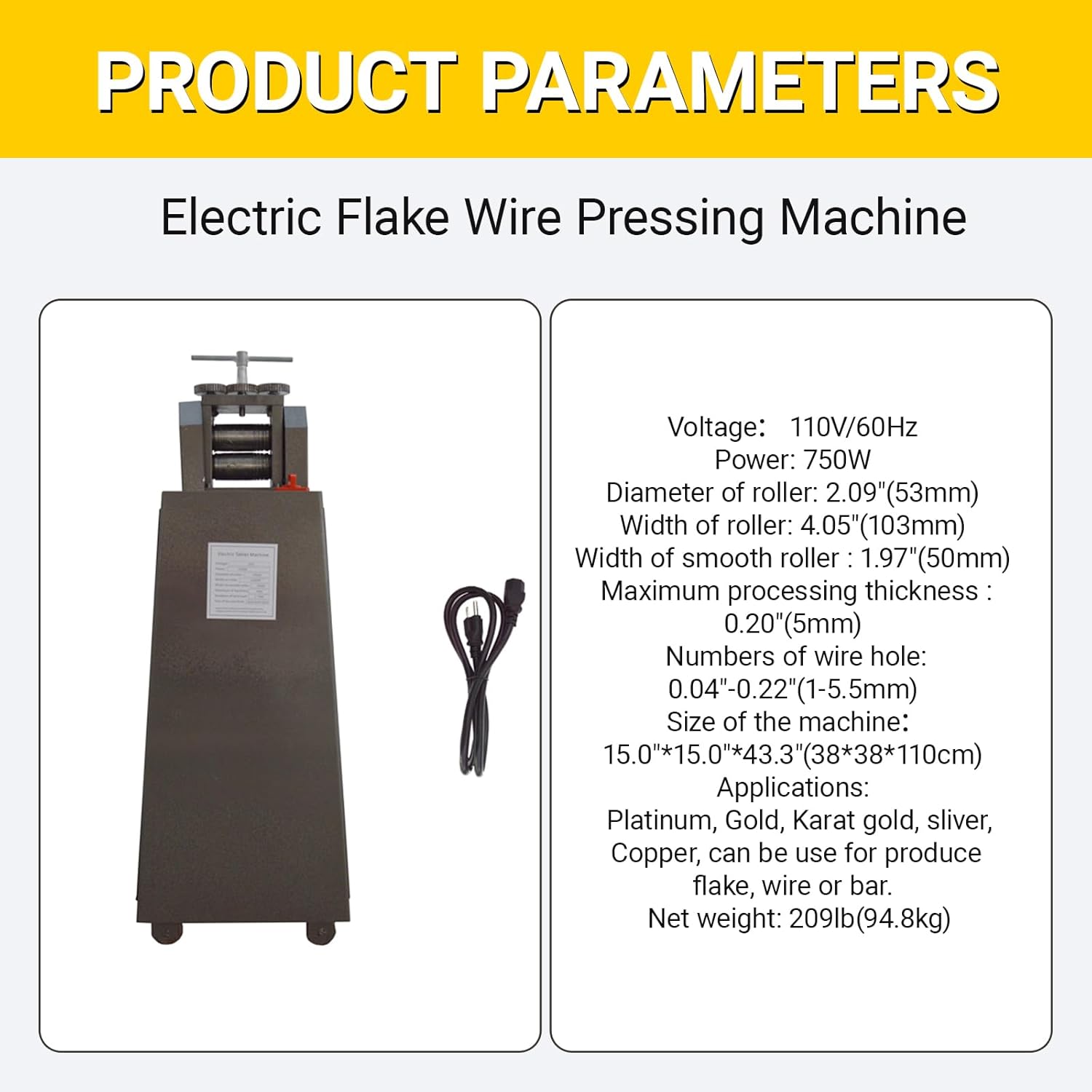 INTBUYING Professional Electric Rolling Mill Machine for Jewelry Making 750W/1HP Metal Press for Gold, Silver, Copper Sheet & Wire Flattening 4.05" Roller Width 110V - Image 8