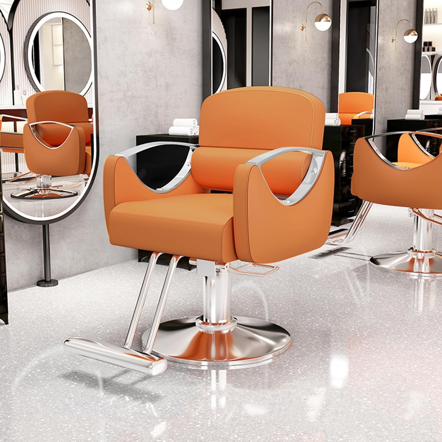 バーバーチェア　オレンジ色 Barber Chair Reclining Chair The Orange Chair Salon Salon Chair