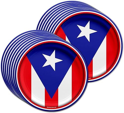 Miniatura 2 de Juego de suministros para fiesta de cumpleaños con bandera de Puerto Rico para 16 personas