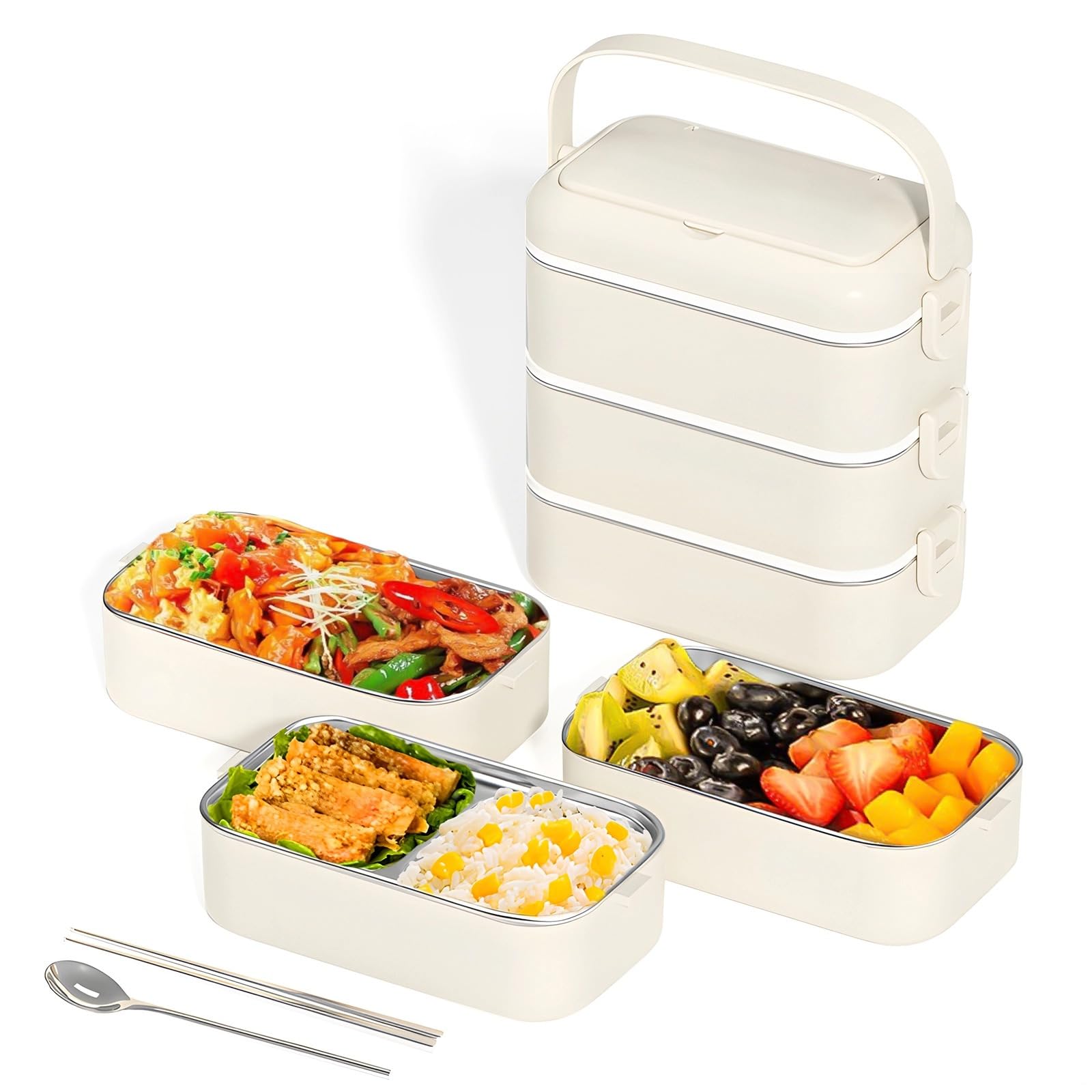 Bardzo duże pudełko Bento ze stali nierdzewnej, materiał 304, szczelne, kompatybilne z kuchenką mikrofalową, zawiera przybory, idealne do pracy i szkoły