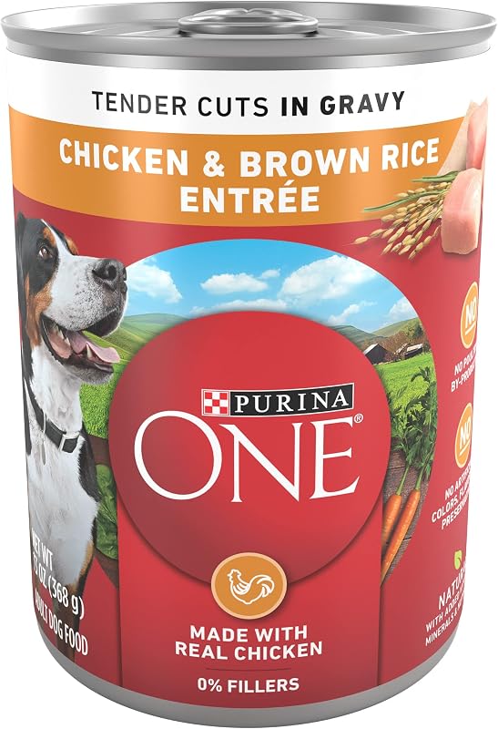 Ração Úmida para Cães Purina ONE com Frango e Arroz Integral, Pedaços Macios ao Molho, Pacote com 12 Latas de 368 g