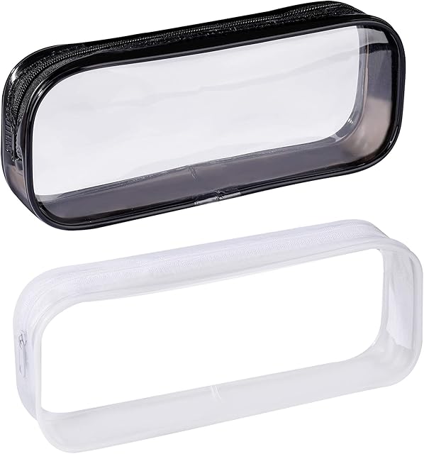Clear Pencil Bag 2 Pieces Exam Pen Pencil Cases Clear PVC Zipper Stationery Pouch for School Office Supplies