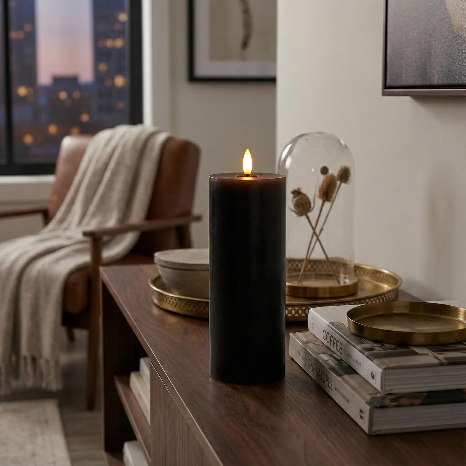 Abbott Collection Wax LED Flameless Pillar Candle - Black (3x8 H)
