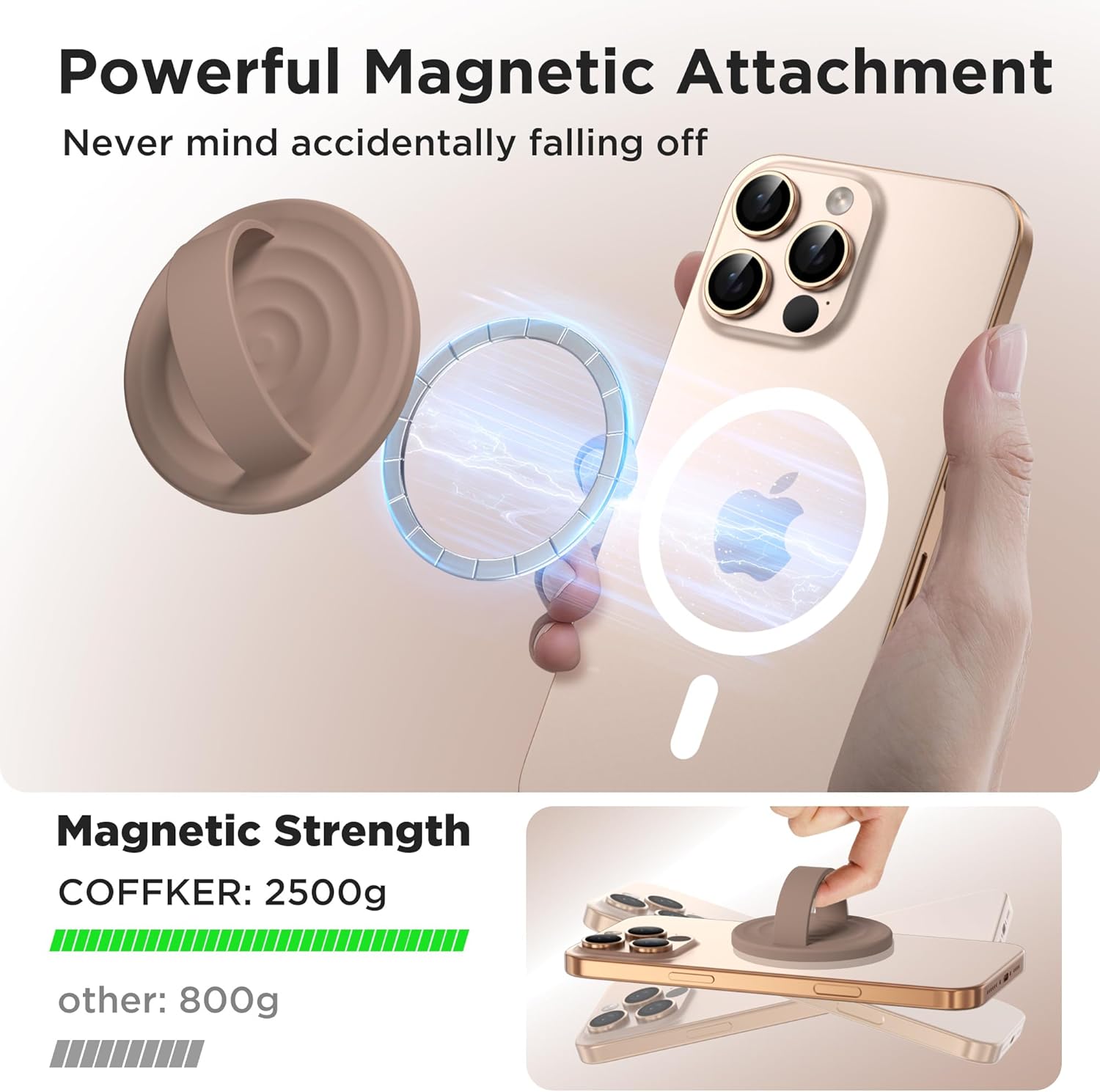 Magnetic Phone Grip Ring Holder, Liquid Silicone Magnet Cell Phone Grip Finger Loop, Compatible with Magsafe, Back of Phone for iPhone 17/16/15/14/13/12 Series, Light Brown - Image 3