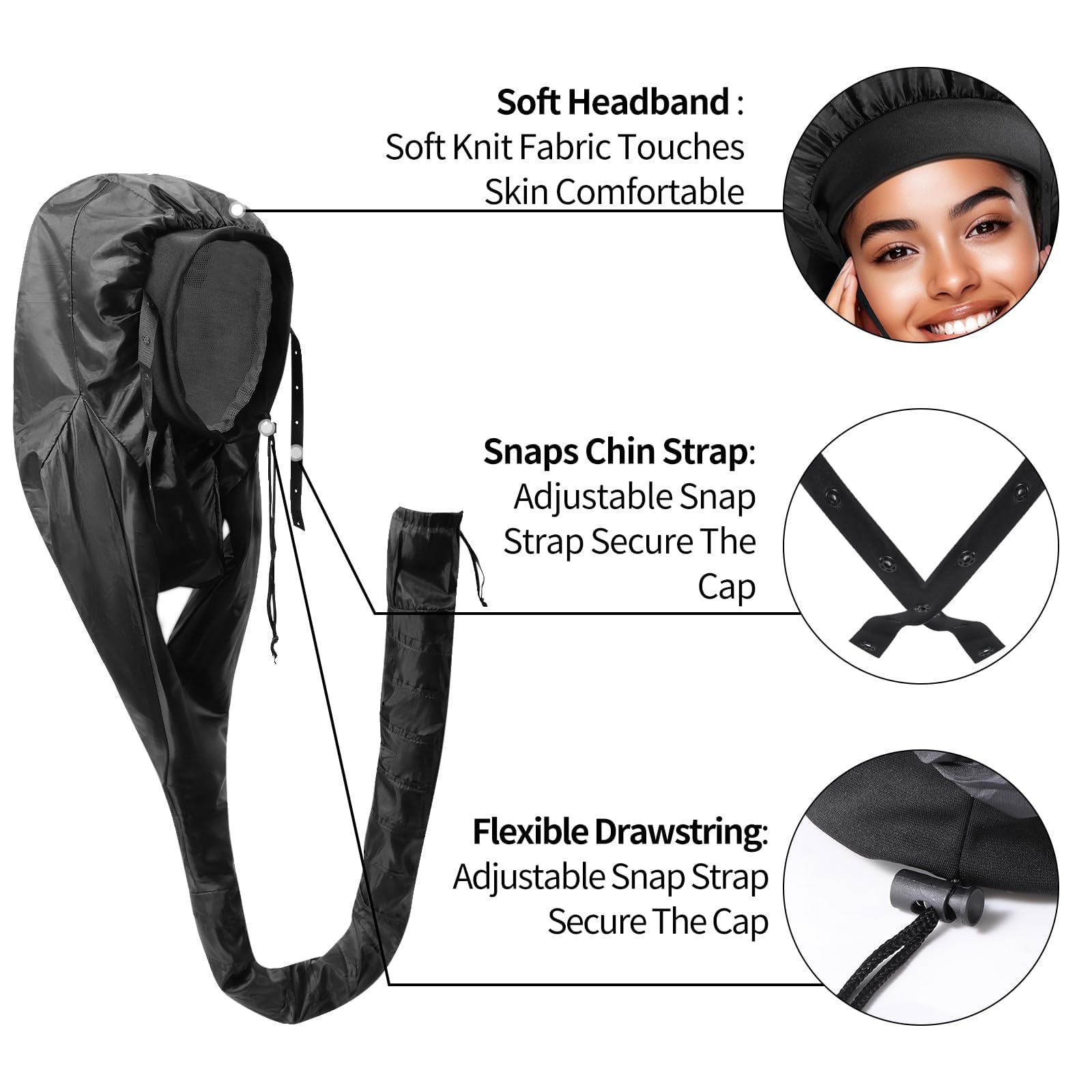 Bonnet de séchage à capuche extra large pour cheveux lourds et longs, bonnet chauffant portable pour boucles naturelles, accélérer le temps de séchage, conditionnement en profondeur à la maison,