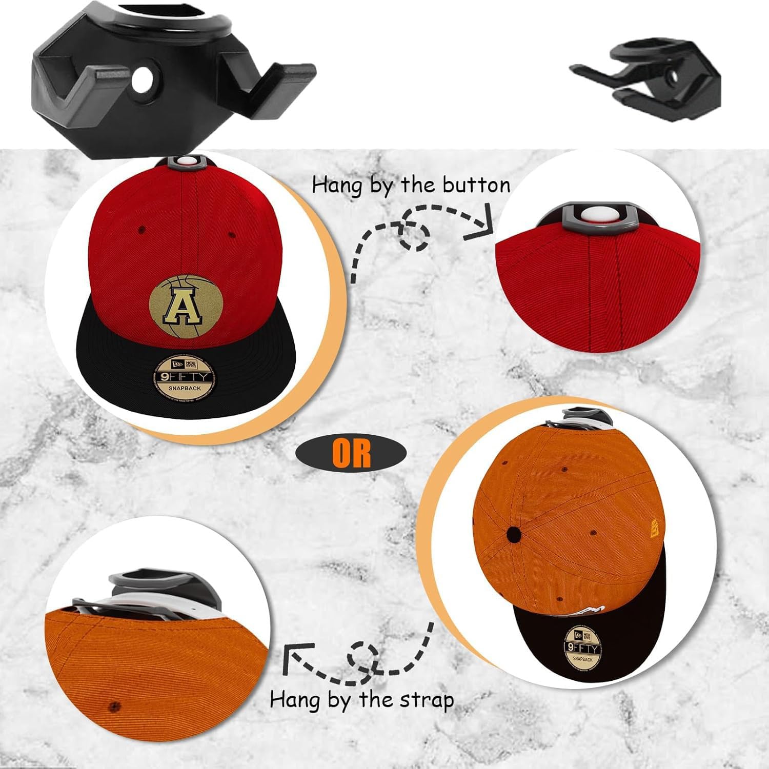 10x Cap Halterung Wand - Unsichtbare Mützen-Aufhänger Schwarz