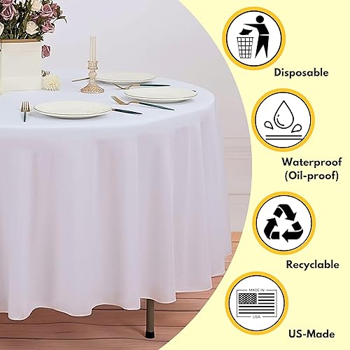 Miniatura 4 de Paquete de 6 manteles de papel blanco manteles de papel desechables de 82 pulgadas para fiestas manteles de papel redondos para mesas redondas