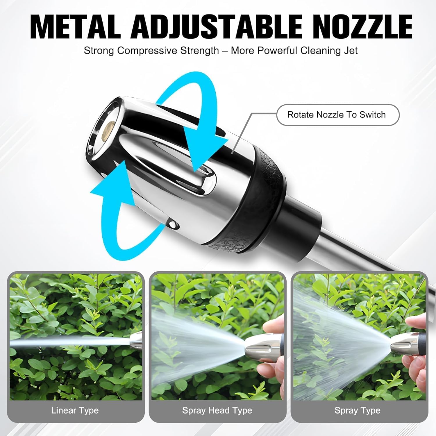 Pressure Washer Spray Nozzle, Heavy Duty Garden Hose Nozzle, Multi Function Lawn & Garden Watering Sprayer, 360° Rotating for Three Spray Modes, Effortless Dirt & Stain Removal