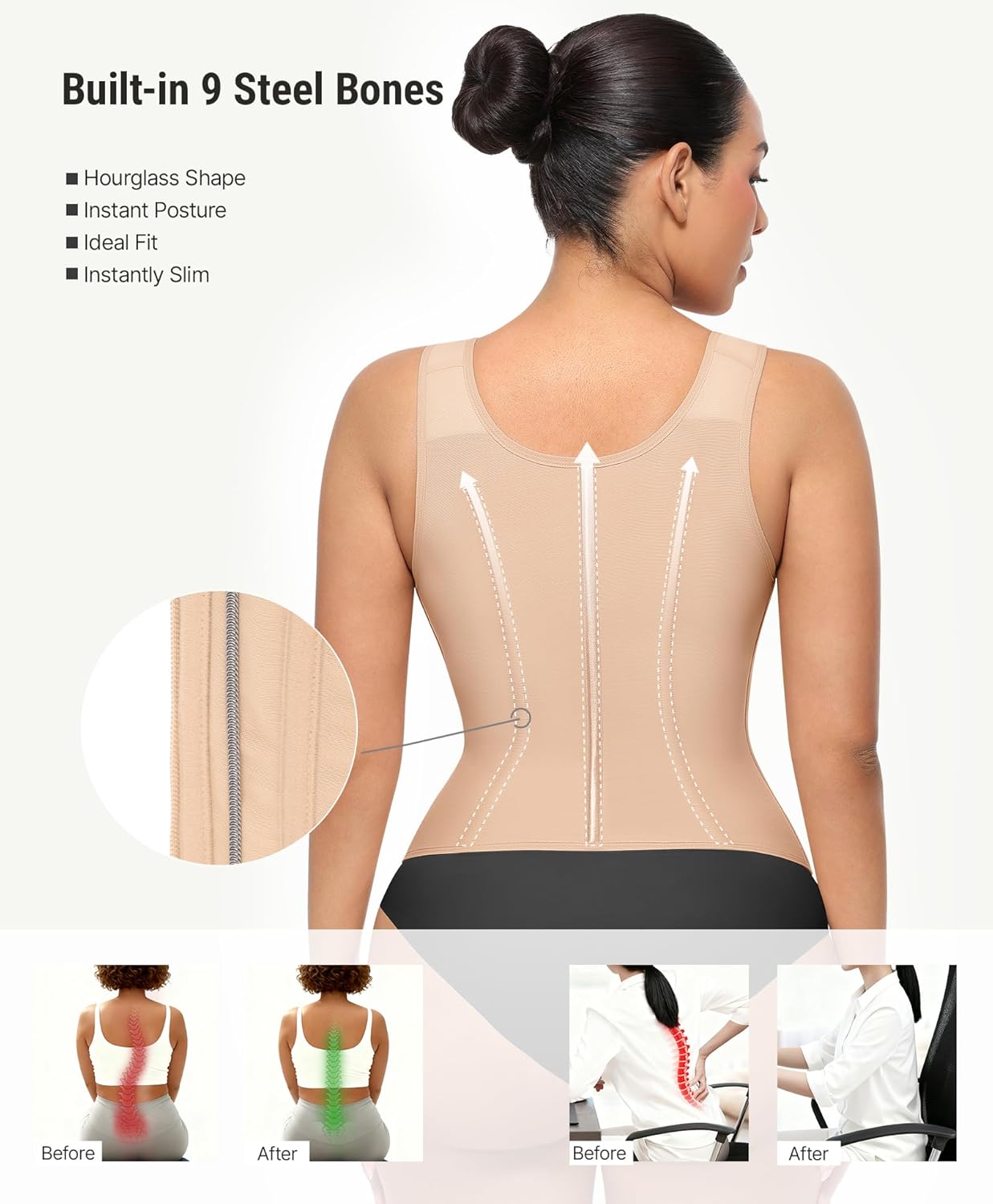 FeelinGirl Waist Trainer Vest for Women Tummy Control Corset Body Shaper with Back Support Adjustable Straps - Image 4