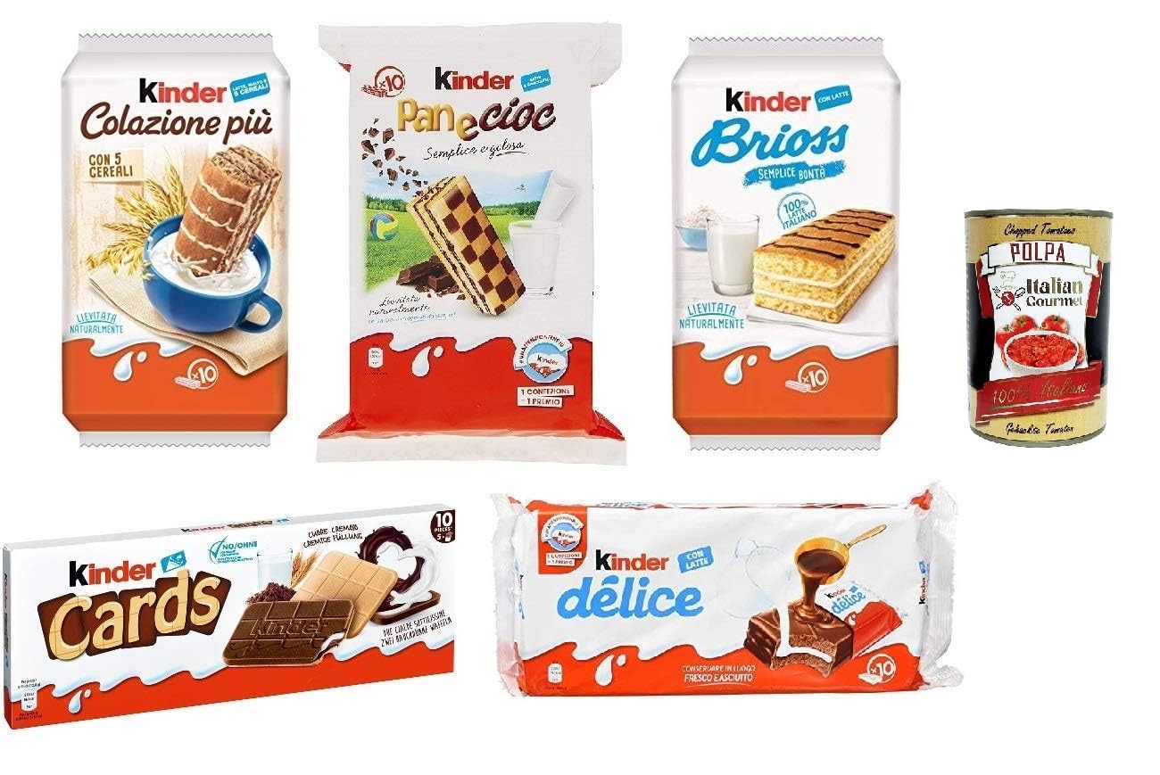 Kinder Testpaket, Brioss Colazione più Panecioc delice snack cards, 5 Stücke + Italian Gourmet polpa 400g