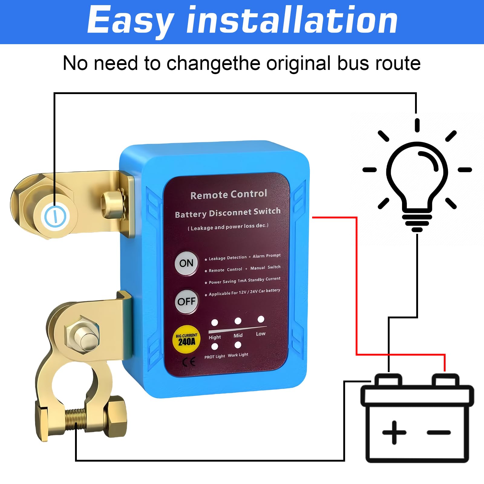 Stacca Batteria Senza Fili per Auto: 12V 240A Interruttore Staccabatteria Automatico Con Telecomando, Interruttore Di Scollegamento Della Batteria Distanza Con luce LED(Blu)