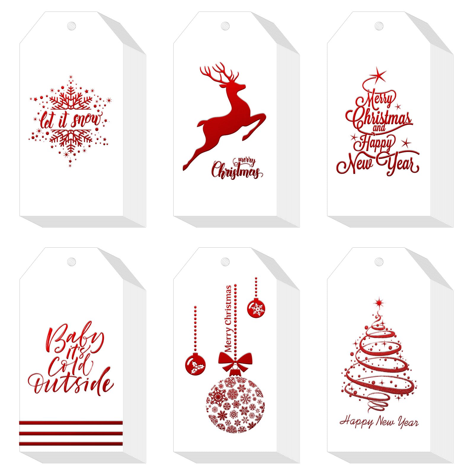 Whaline 120Pcs Christmas Red Foil Paper Gift Tags Holiday Hang Name Tag Label with Twine for DIY Xmas Winter Present Happy New Year Party Decoration