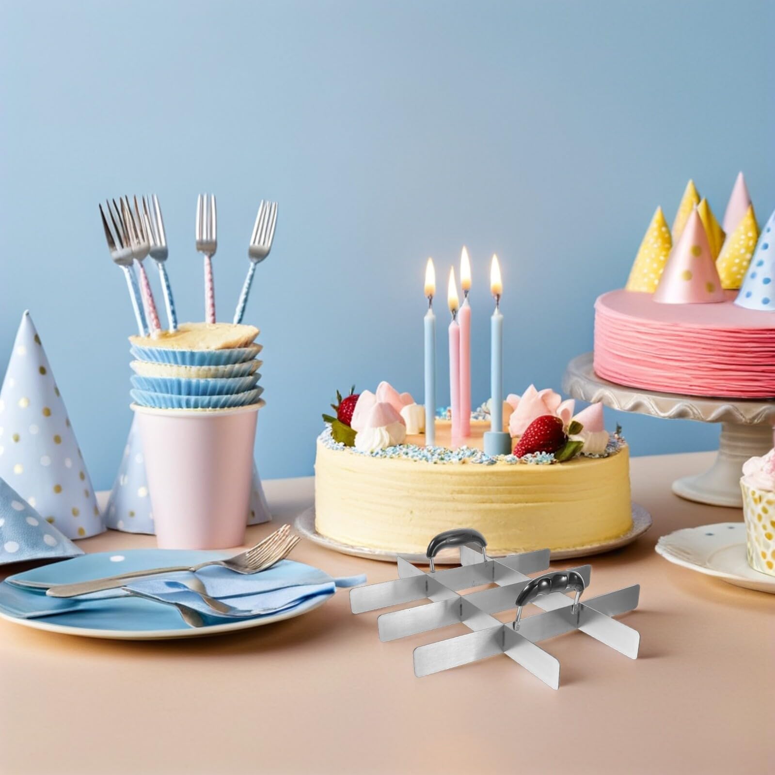 Hemobllo 2 Pièces Séparateur à Gâteau Diviseur à Gâteau Acier Inoxydable Coupé-gâteau Outil de Découpe de Tartes Accessoire de Pâtisserie
