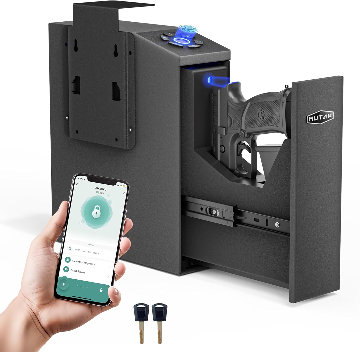 Gun Protected for Handgun, Slider Biometric Pistol Protected, 4 Methods Fast Entry with APP/Fingerprint/PIN Code/KEY, Single GunSafe for Nightstand Bedside Dwelling,Wall, Dresser