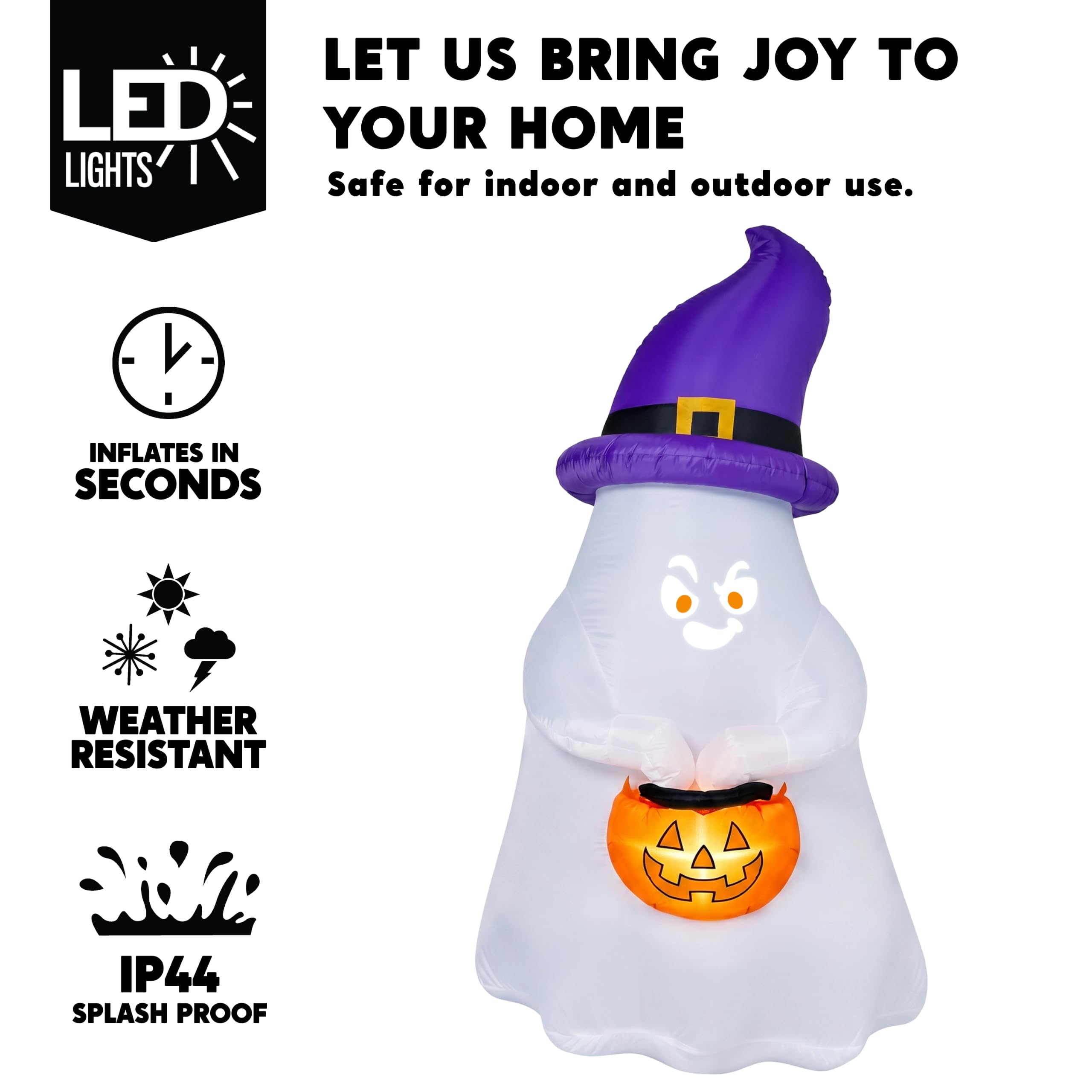 Joiedomi Decorazione gonfiabile per Halloween da 1,5 m, con proiettore e musica, con 8 espressioni facciali e carillon per feste all'aperto