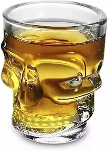 Halloween Skull Shot Glasses – Set of 2 – Spooky Clear Glass Drinkware for Halloween Parties, Haunted House Celebrations – Unique Skeleton Head Shot Glasses for Cocktails, Spirits, and Themed Events