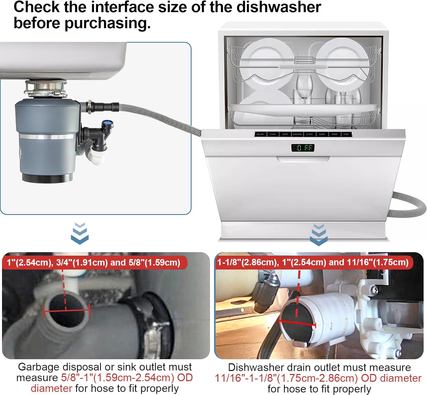 MyLifeUNIT Universal Dishwasher Drain Hose, 6.7 Ft Dishwasher Discharge Hose Extension, Corrugated and Flexible Dishwasher Hose Drain Replacement with 2 Clamps, Fits 11/16",1" and 1-1/8"