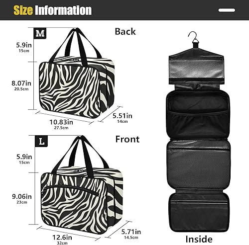 Miniatura 3 de Black and White Vintage Animal Print Hanging Make up Bags for Women with Hook, Designer Necessities Makeup case for Ladies Traveling bolso para