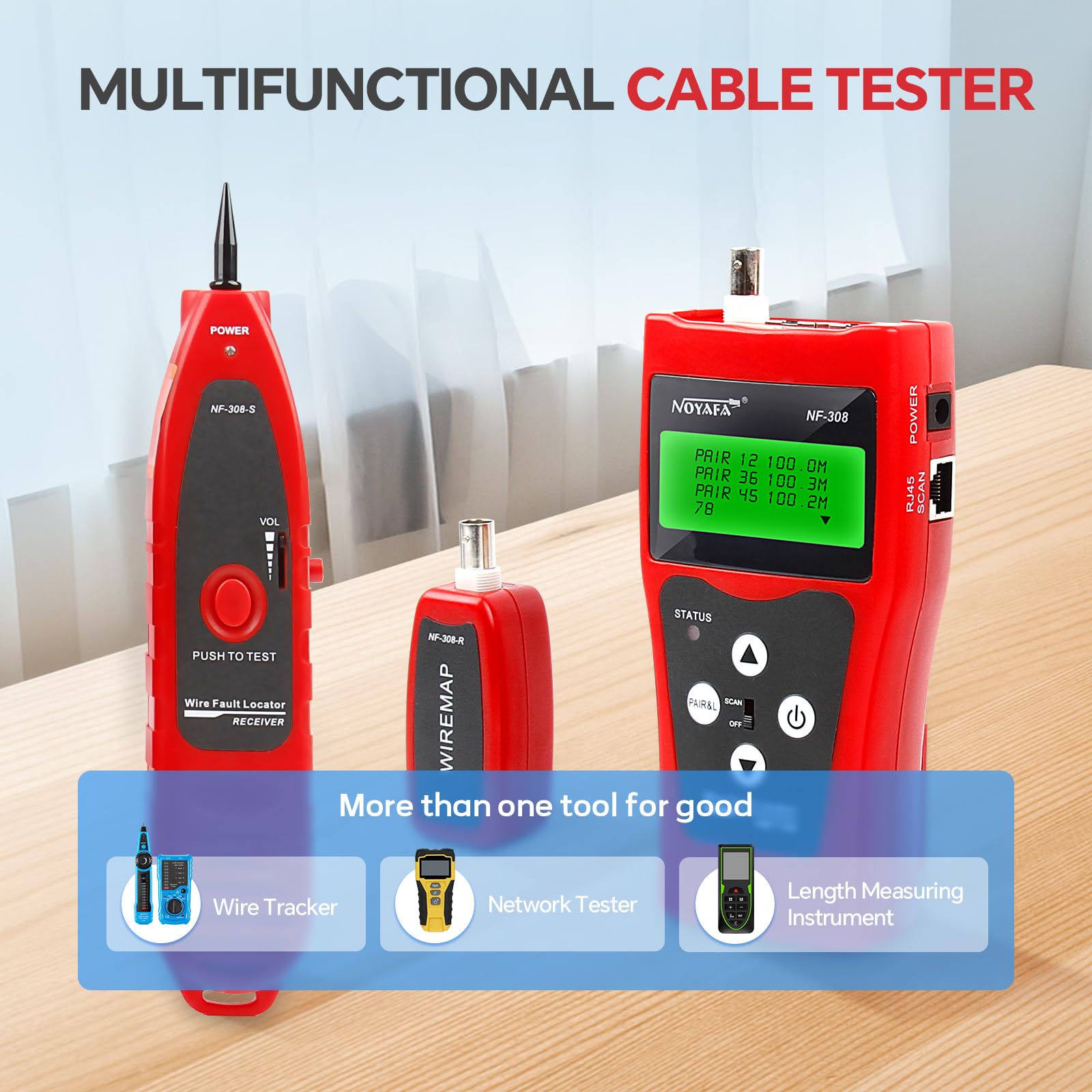 NOYAFA Cavo di rete Tester NF-308S, test di lunghezza LAN, Ethernet Cable Tracker per RJ45 e RJ11